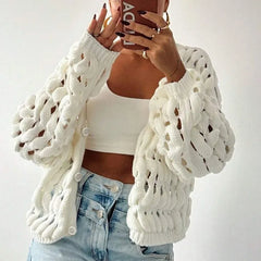V-neck Crochet Knit Cardigan