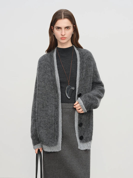 Color Block V-Neck Knit Cardigan