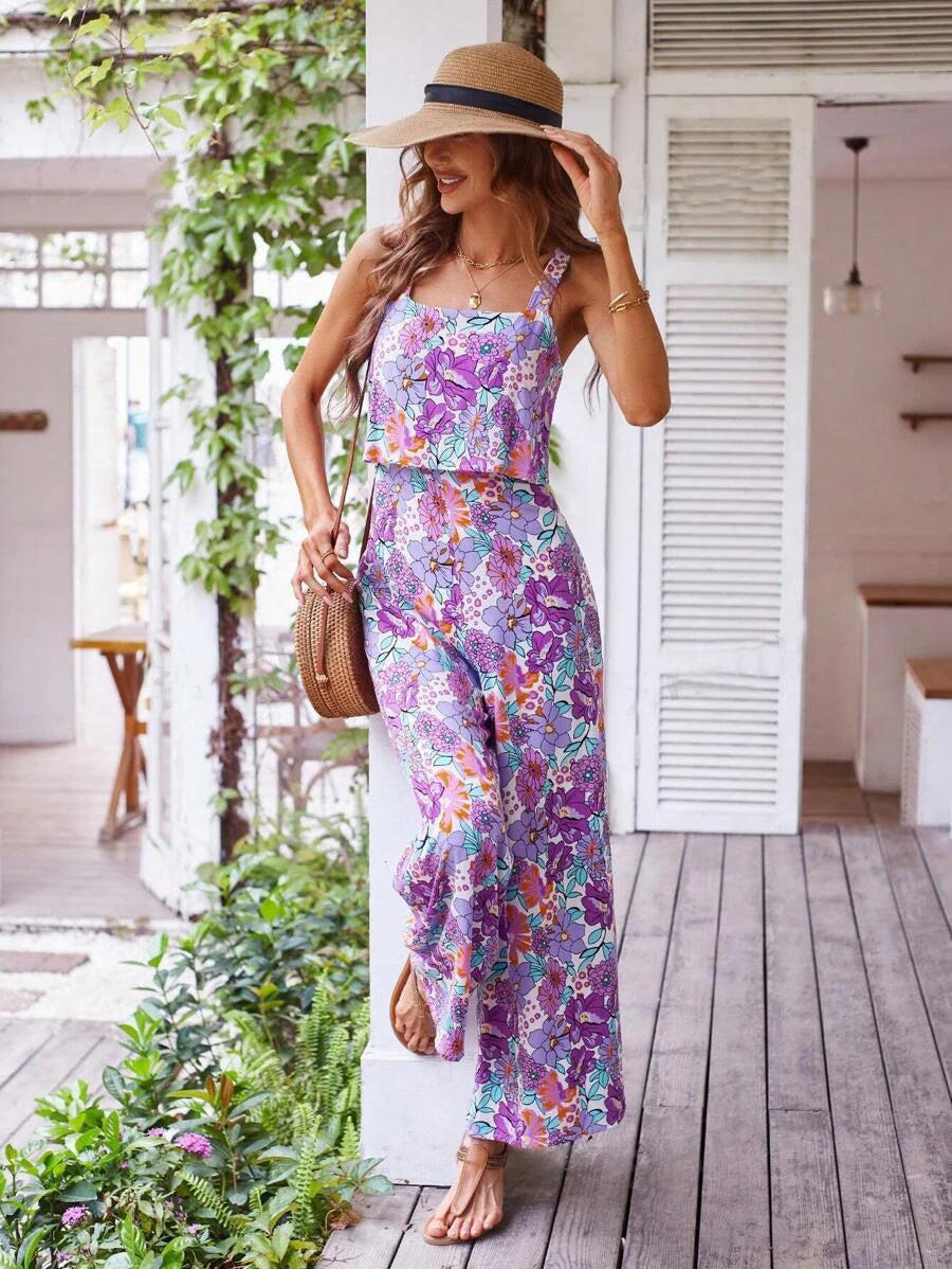 Floral Backless Wide Leg Jumpsuit
