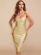 Metallic Gold Silver Spaghetti Dress