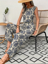 Paisley Pattern Sleeveless Wide Leg Jumpsuit