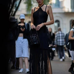 Hollow Halter Tassel Mini Dress