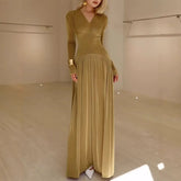 Velvet V Neck Long Sleeve Dress