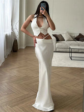 White Hollow Out Bandage Maxi Skirt