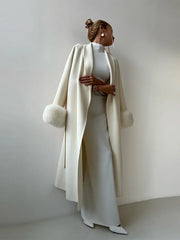 Furry Patchwork Woolen Overcoat