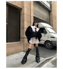 Oversized Black Faux Fur Coat