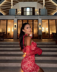 Red Lace Halter Mini Dress