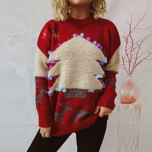 Spliced Christmas Knit Sweater