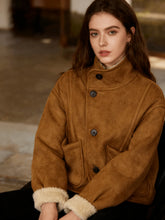 Suede Plush Single-Breasted Coat