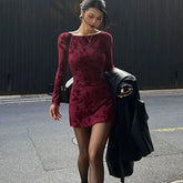 Wine Red O-Neck Knit Dress