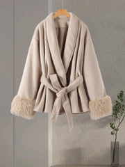Furry Patchwork Woolen Overcoat