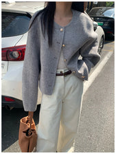 Short Woolen Round Neck Jacket