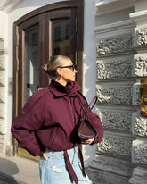 Wine Red Zipper Loose Overcoat