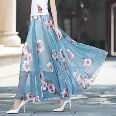 Chiffon Print A-Line Long Skirt