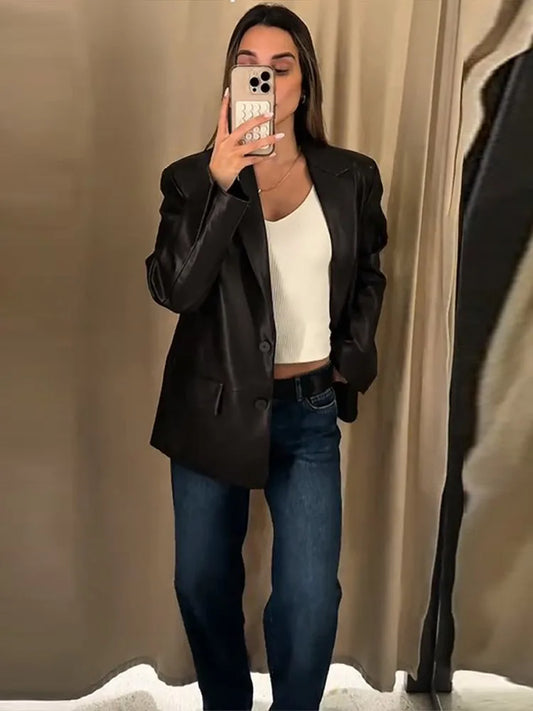 Vintage Leather Suit Collar Jacket