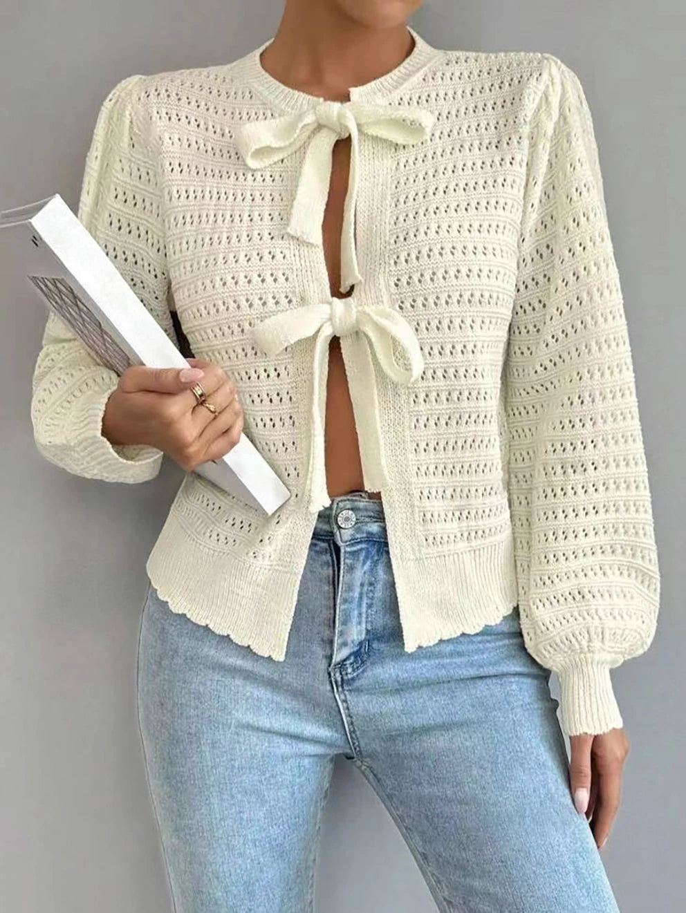 Tie Front Open Knit Cardigan