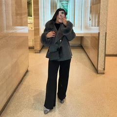 Fur-Spliced Woolen Coat