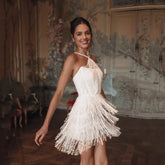 Ivory Tassel Halter Mini Dress