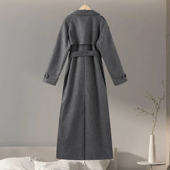 Solid Double Breasted Belted Loose Long Coat