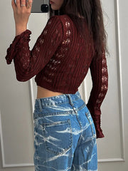 Hollow Knit V-Neck Crop Cardigan