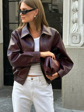 Vintage Leather Short Zip Jacket