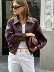 Vintage Leather Short Zip Jacket