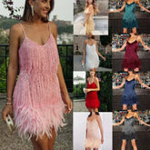 Sequins Feather Patchwork Dress