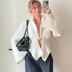White Hollow Out Knit Cardigan