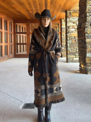 V-Neck Printed Knit Cardigan With Belt