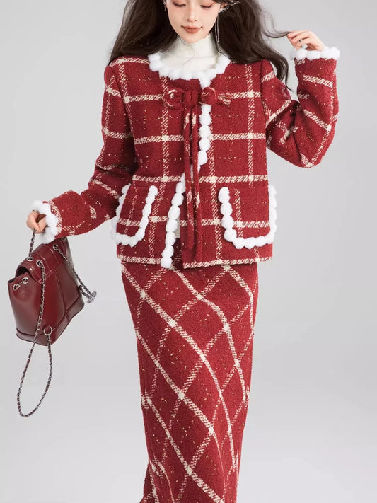 Women’s Red Plaid Christmas Two-Piece Set
