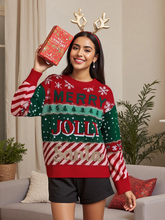 Christmas Snowflake Print Knit Sweater