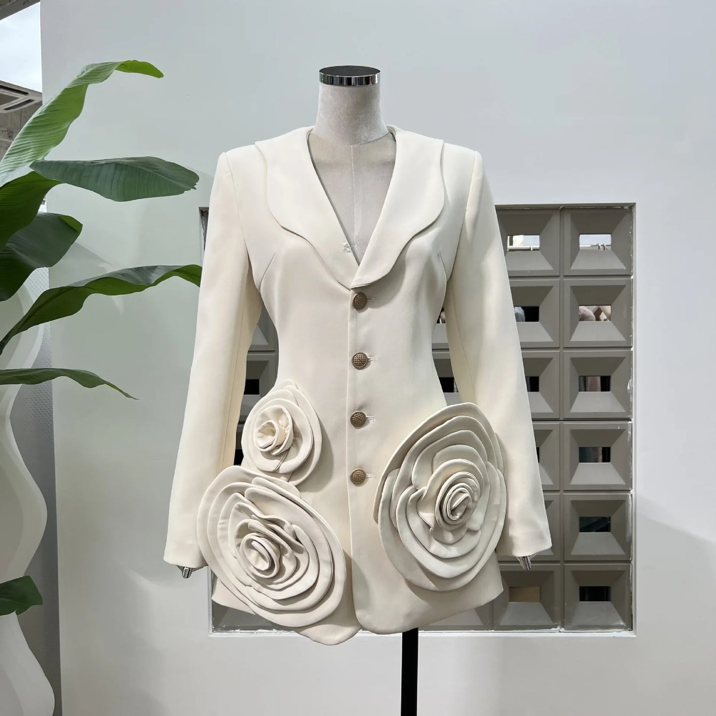 V-Neck Flower Embellished Blazer