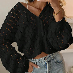V-neck Crochet Knit Cardigan