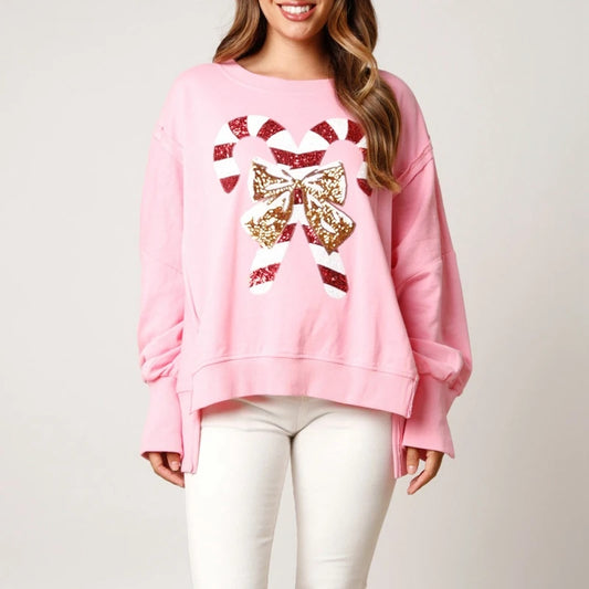Candy Cane Print Sequin Sweatshirt