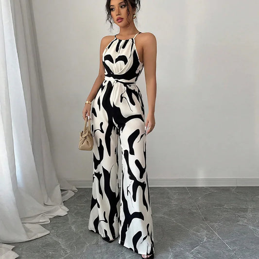 Geometric Print Halter Jumpsuit