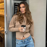 Zipper Stand Collar Knit Cardigan