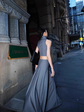 Grey Pleated Floor Length Skirt