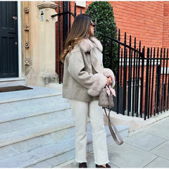 Fur-Spliced Woolen Coat