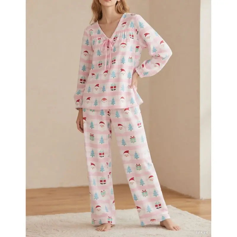 Santa Claus & Tree Print Pajama Set
