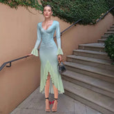 Low-Neck Gradient Ruffle Mini Dress