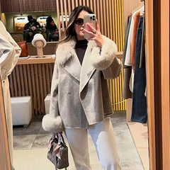 Fur-Spliced Woolen Coat