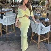 Hollow Out Butter Yellow Long Dress