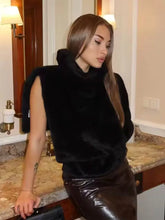 Sleeveless High-Neck Faux Fur Vest