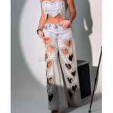 High Waist Heart Hollow Jeans