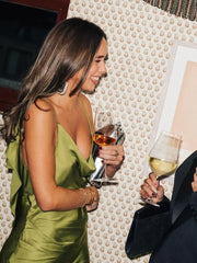 Green Satin Ruffles Sling Dress