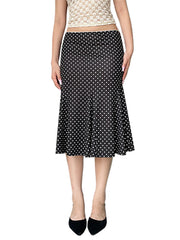Dot Print Low Waist Midi Skirt