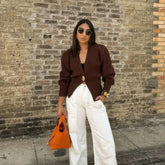 V-Neck Button-Up Knit Cardigan