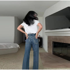 Metal Detail High Waist Jeans