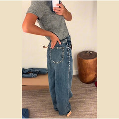 Metal Detail High Waist Jeans