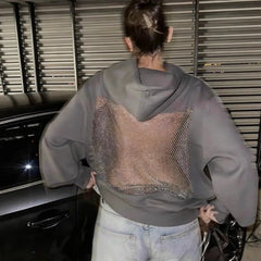 Back Hollow Loose Hooded Long Sleeve Sweatshirt